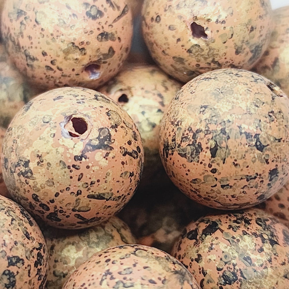14mm Round (10) - Copper - Matte Metallic Speckled Vintage Beads