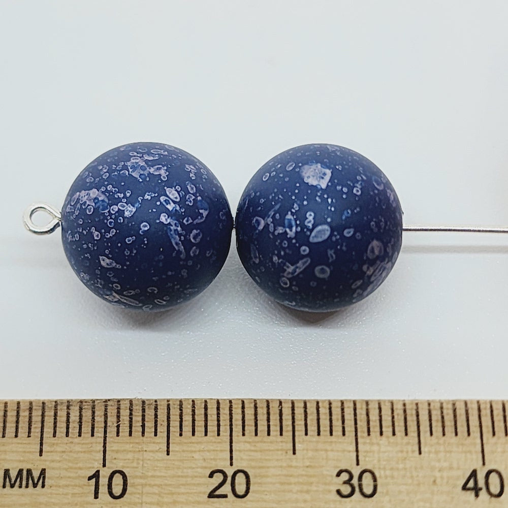 14mm Round (10) - Navy Blue - Matte Metallic Speckled Vintage Beads