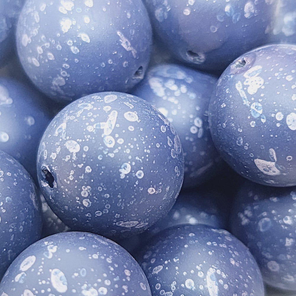 14mm Round (10) - Navy Blue - Matte Metallic Speckled Vintage Beads