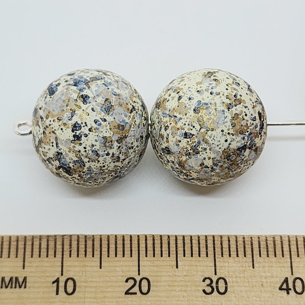 16mm Round (10) - Cream - Matte Metallic Speckled Vintage Beads
