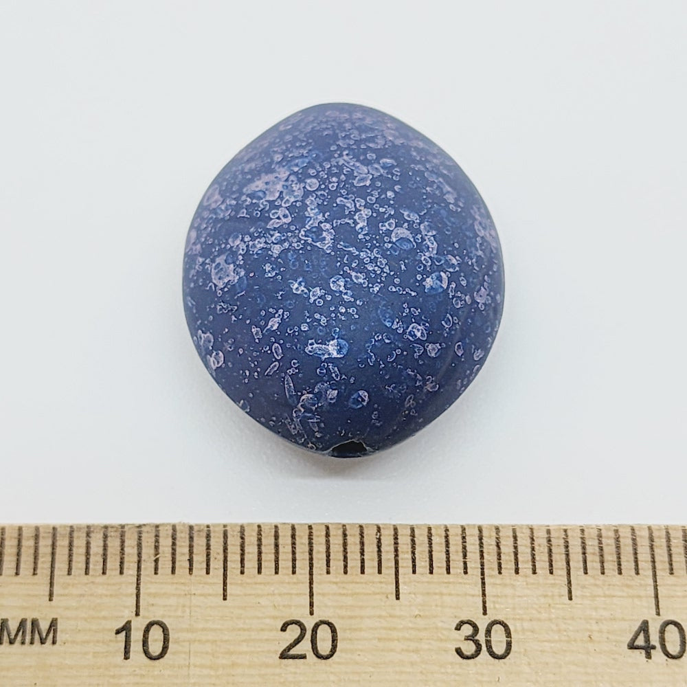 25x20mm Flat Oval (10) - Navy Blue - Matte Metallic Speckled Vintage Beads