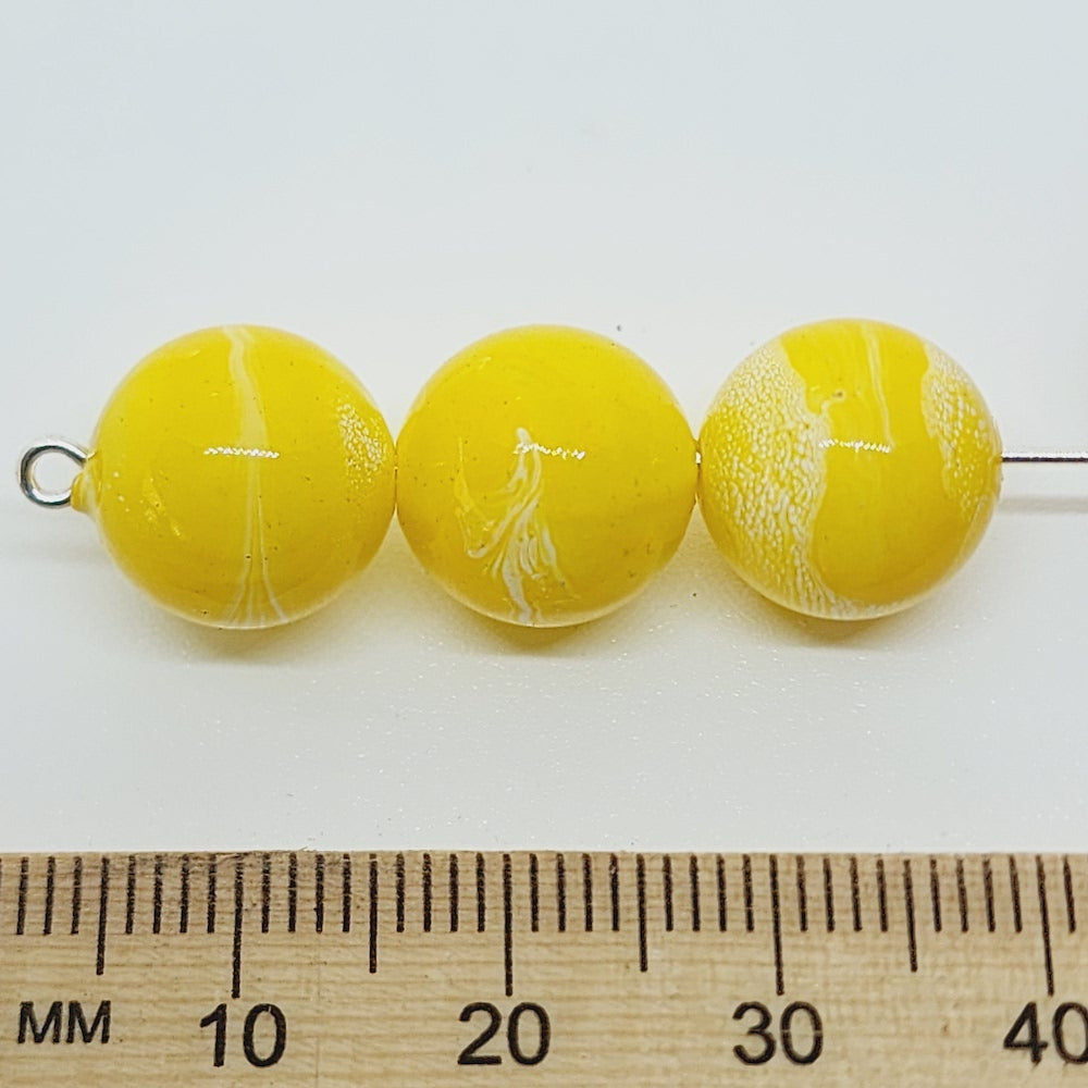 12mm Round (25) - Yellow - Vintage Pastel Marbled Effect Beads