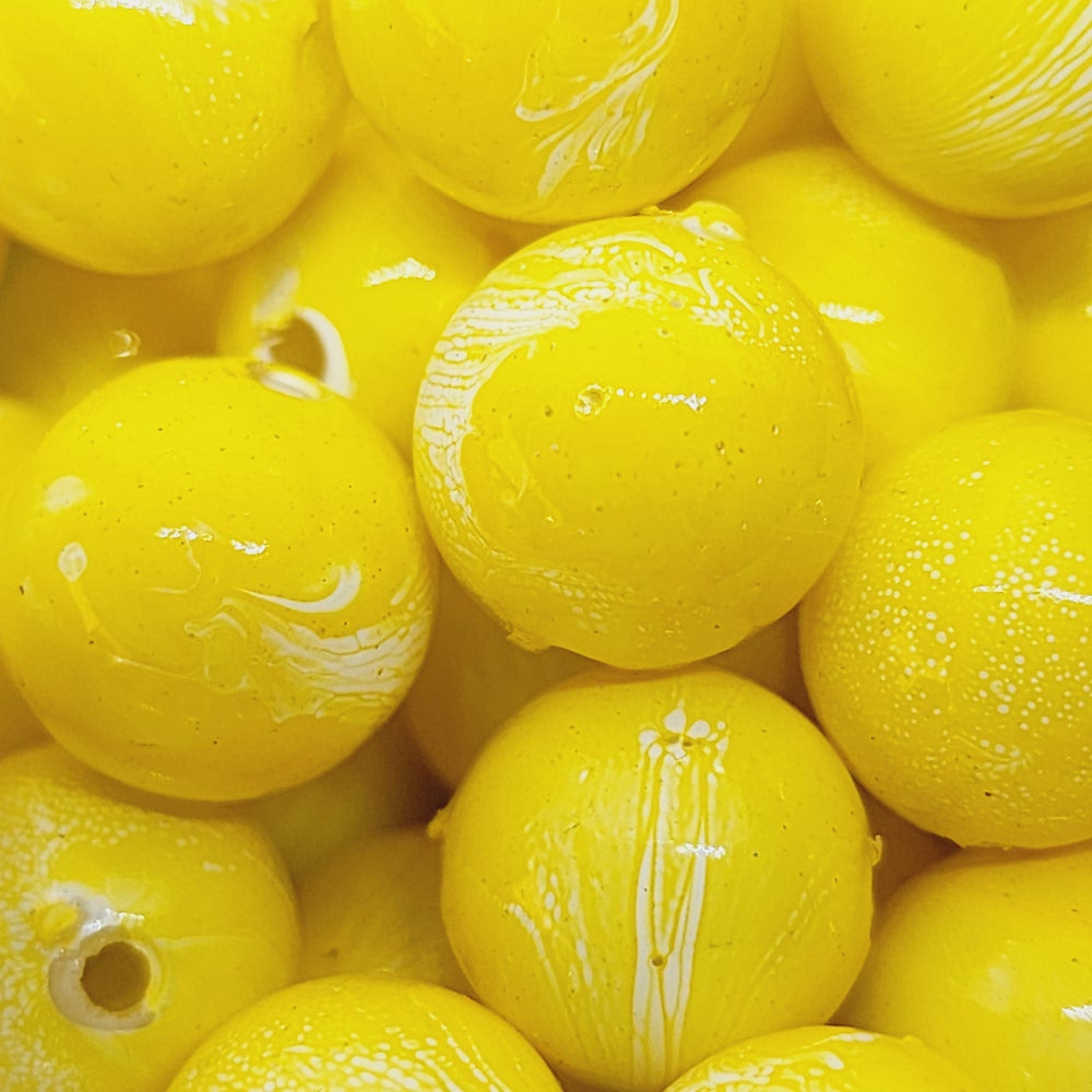 12mm Round (25) - Yellow - Vintage Pastel Marbled Effect Beads
