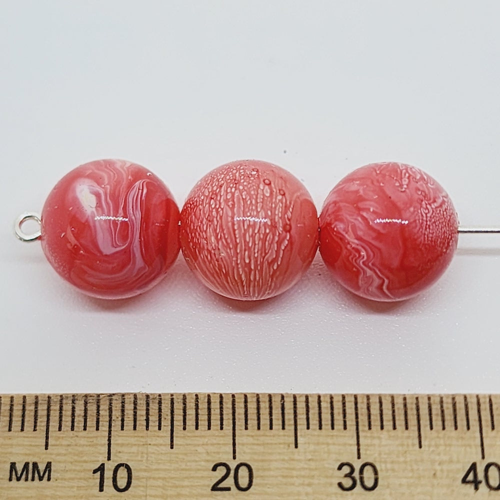 12mm Round (25) - Watermelon - Vintage Pastel Marbled Effect Beads