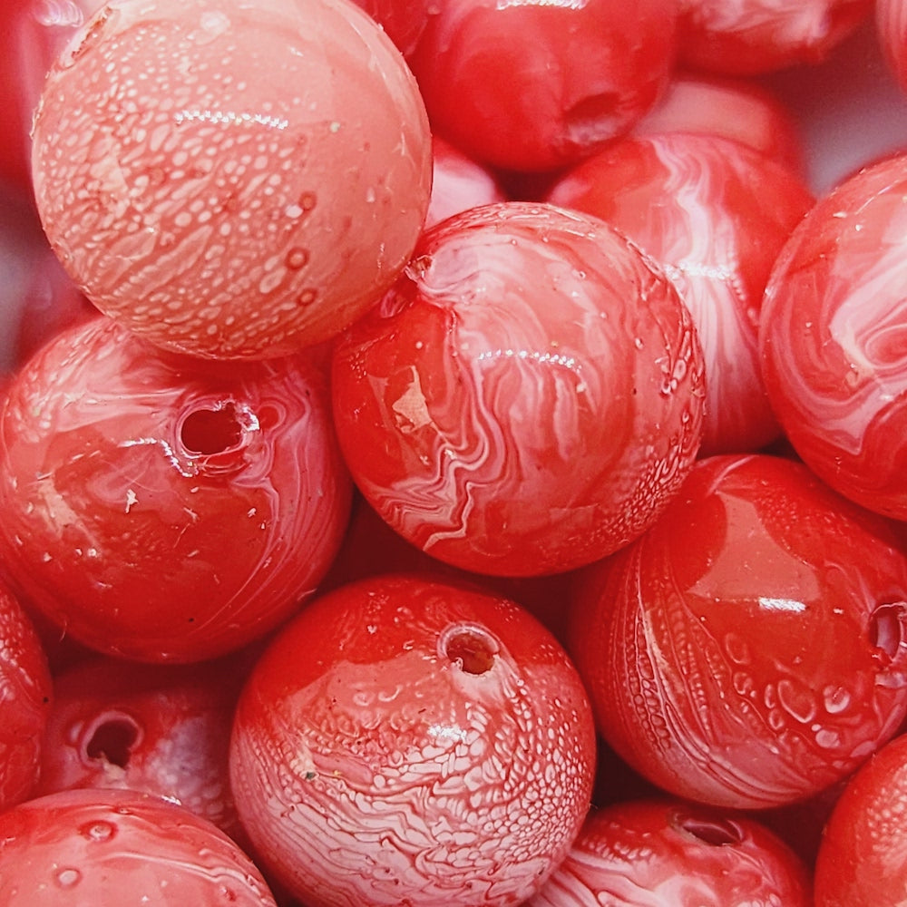 12mm Round (25) - Watermelon - Vintage Pastel Marbled Effect Beads
