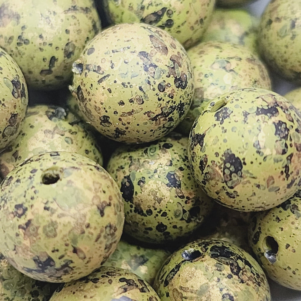 12mm Round (10) - Green - Matte Metallic Speckled Vintage Beads