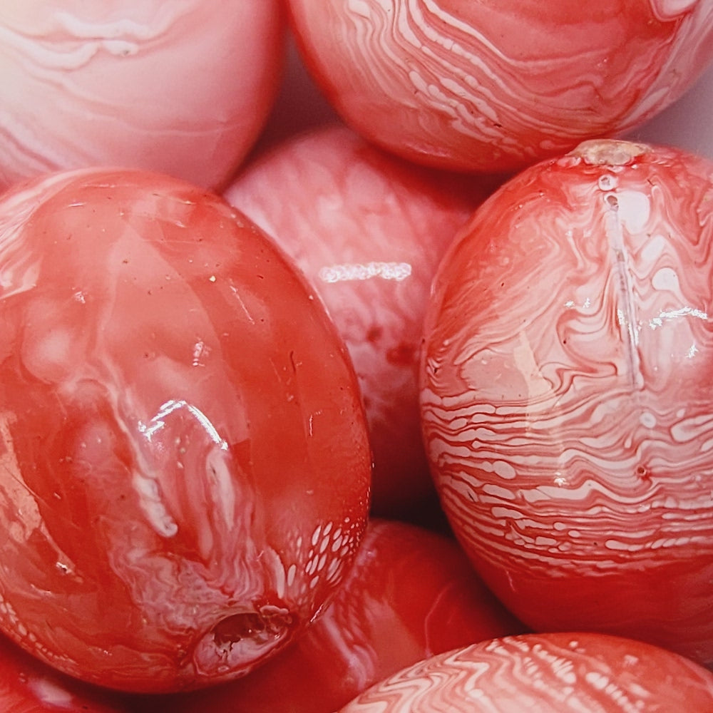 22x18mm Oval (10) - Watermelon - Vintage Pastel Marbled Effect Beads - Bead Shack