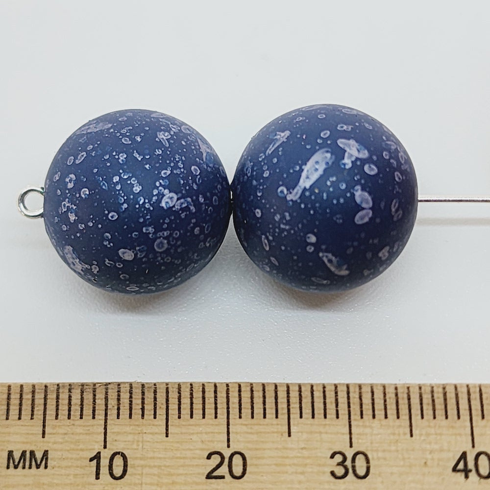 16mm Round (10) - Navy Blue - Matte Metallic Speckled Vintage Beads