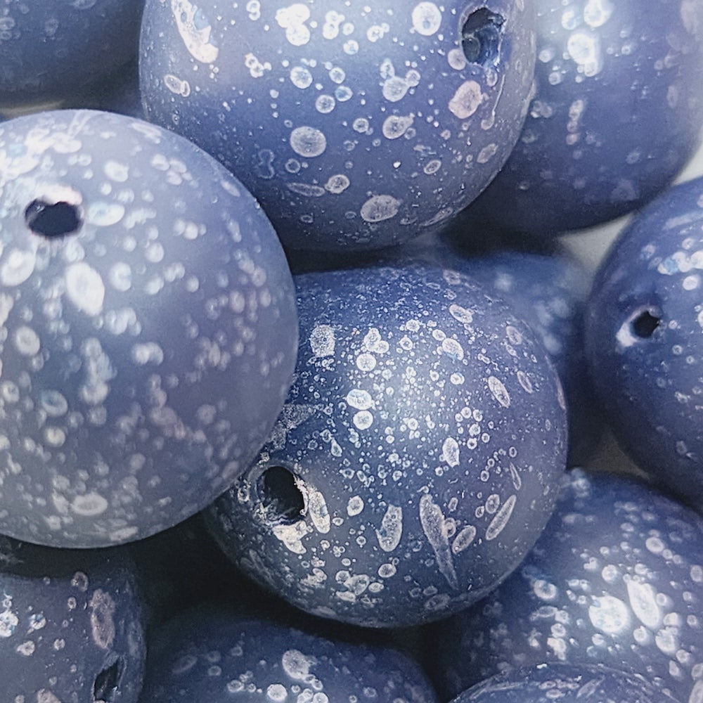 16mm Round (10) - Navy Blue - Matte Metallic Speckled Vintage Beads