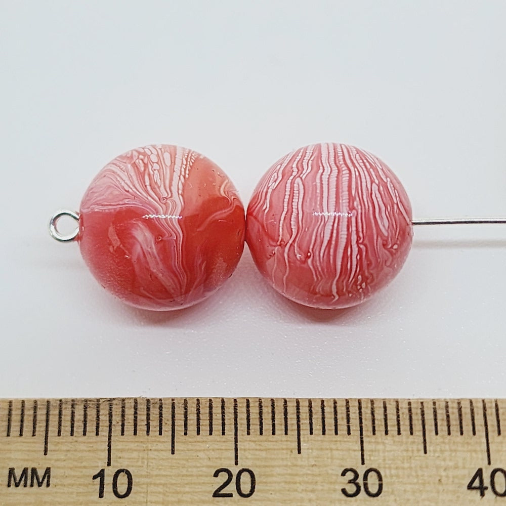 14mm Round (25) - Watermelon - Vintage Pastel Marbled Effect Beads