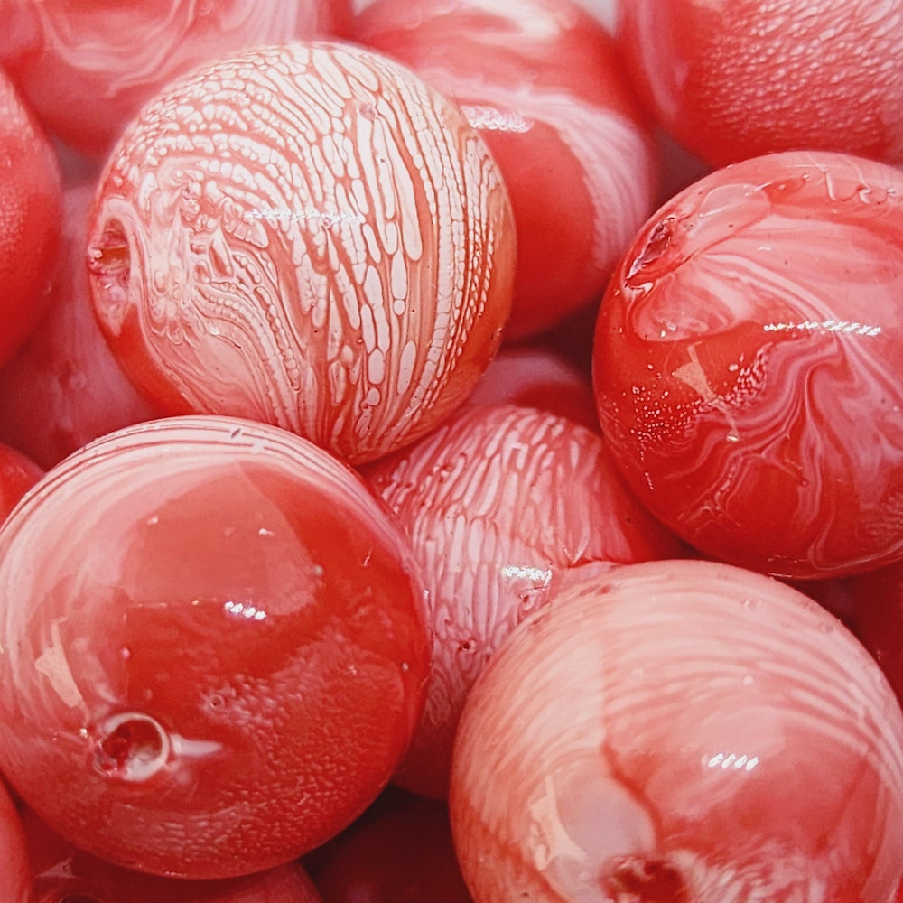 14mm Round (25) - Watermelon - Vintage Pastel Marbled Effect Beads