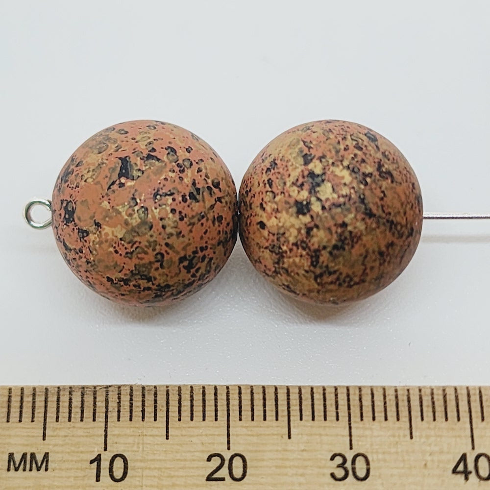 16mm Round (10) - Copper - Matte Metallic Speckled Vintage Beads