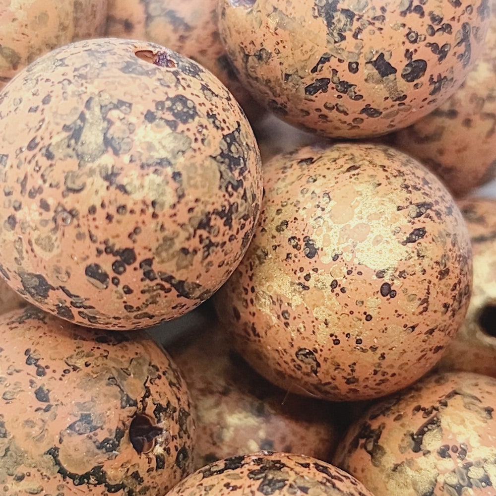 16mm Round (10) - Copper - Matte Metallic Speckled Vintage Beads