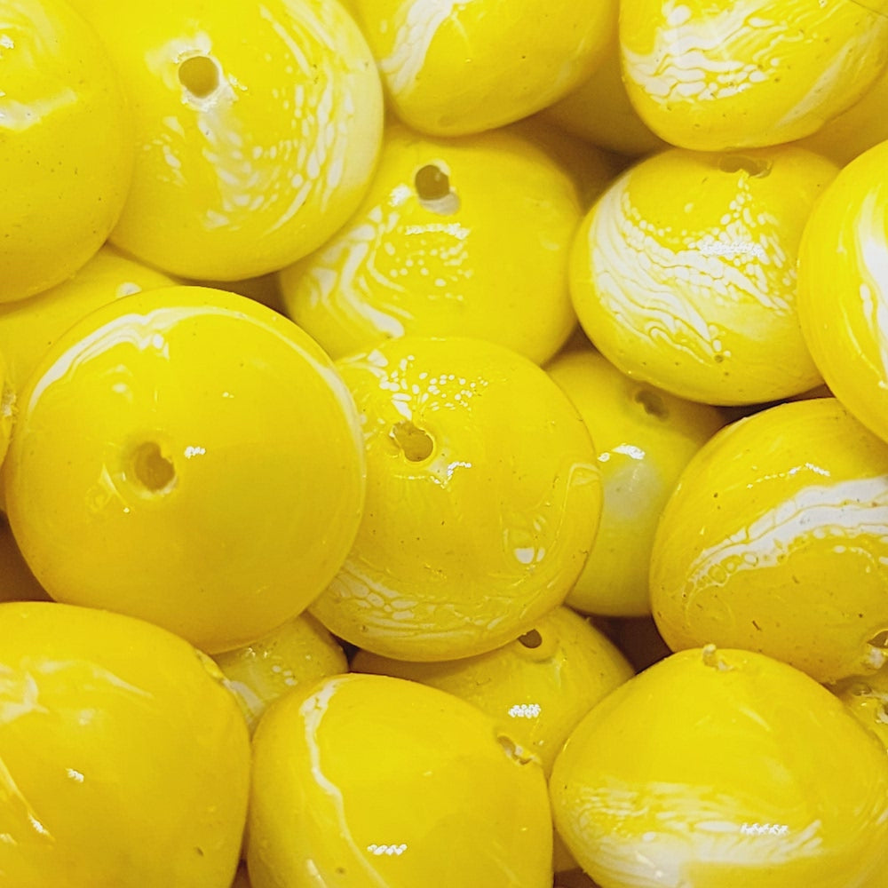 10x12mm Rondelle (50) - Yellow - Vintage Pastel Marbled Effect Beads