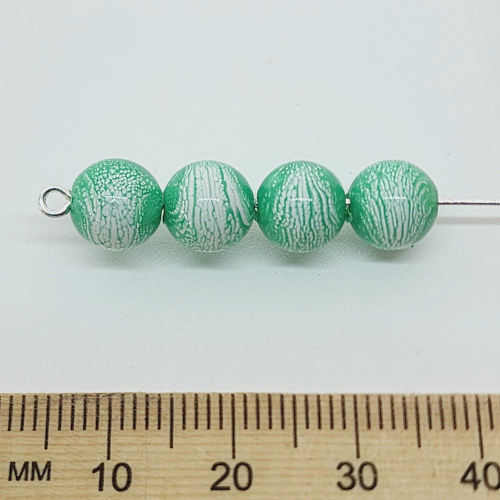 8mm Round (50) - Green - Vintage Pastel Marbled Effect Beads
