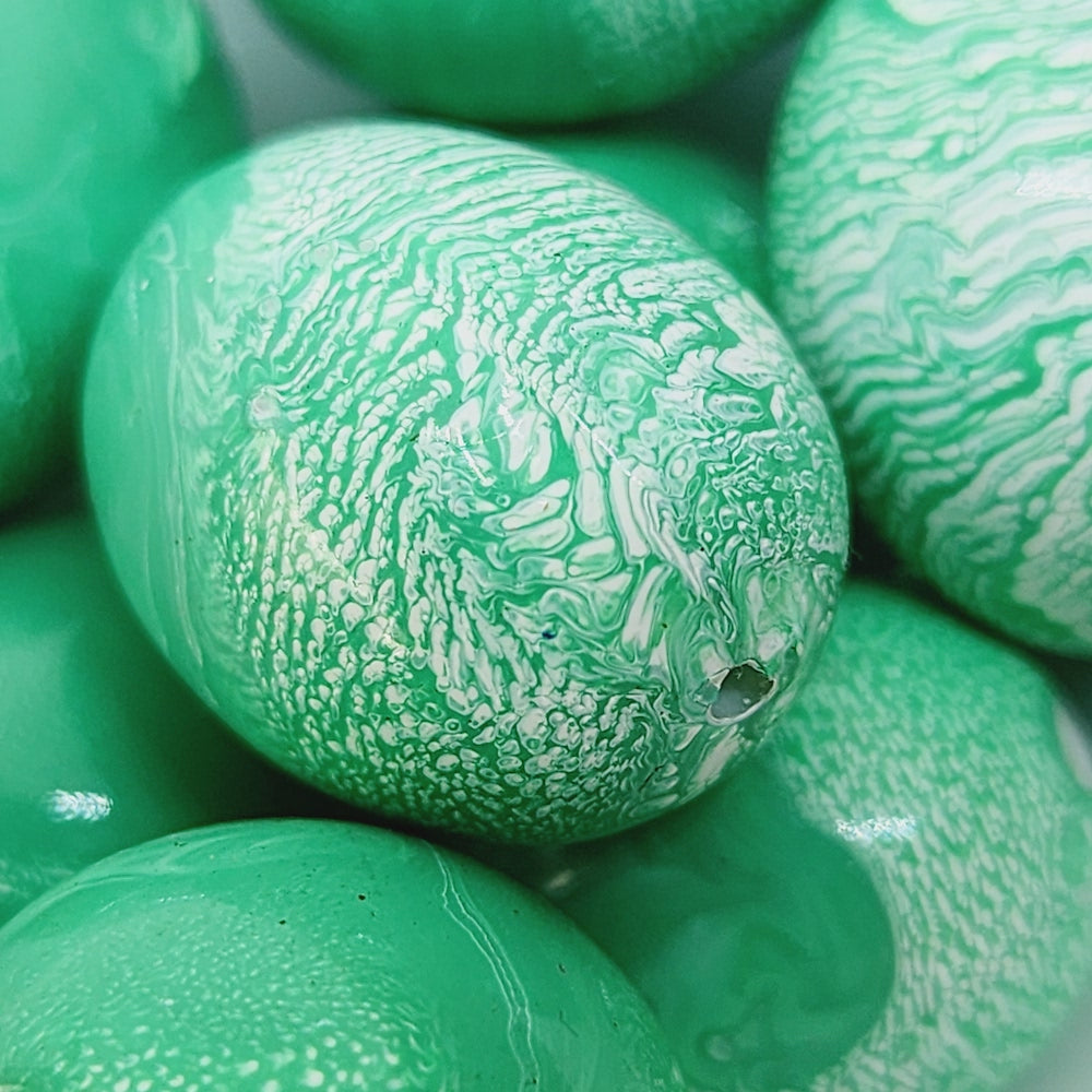 22x18mm Oval (10) - Green - Vintage Pastel Marbled Effect Beads