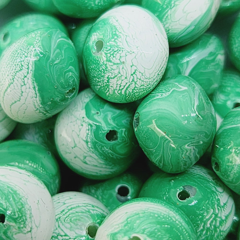 10x12mm Rondelle (50) - Green - Vintage Pastel Marbled Effect Beads