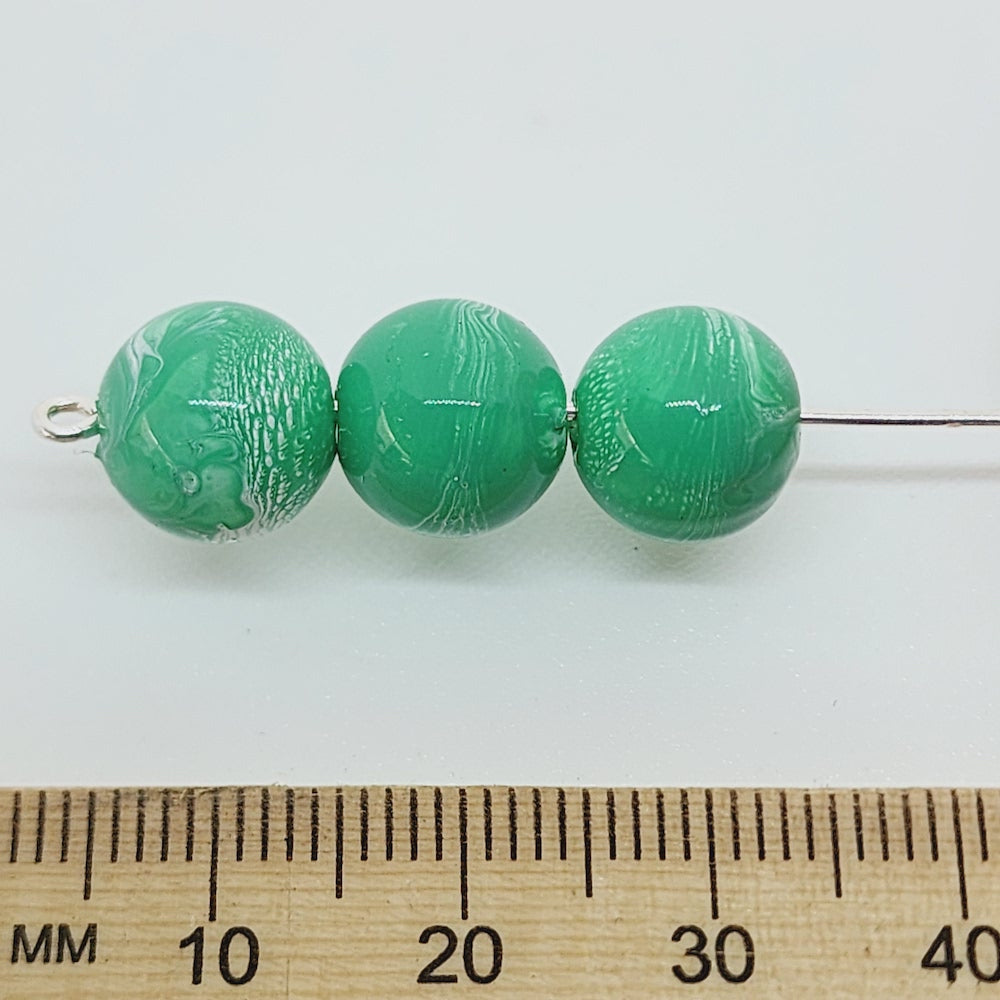 10mm Round (50) - Green - Vintage Pastel Marbled Effect Beads