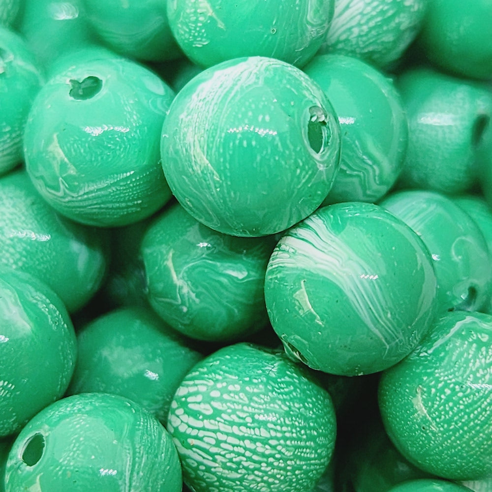 10mm Round (50) - Green - Vintage Pastel Marbled Effect Beads