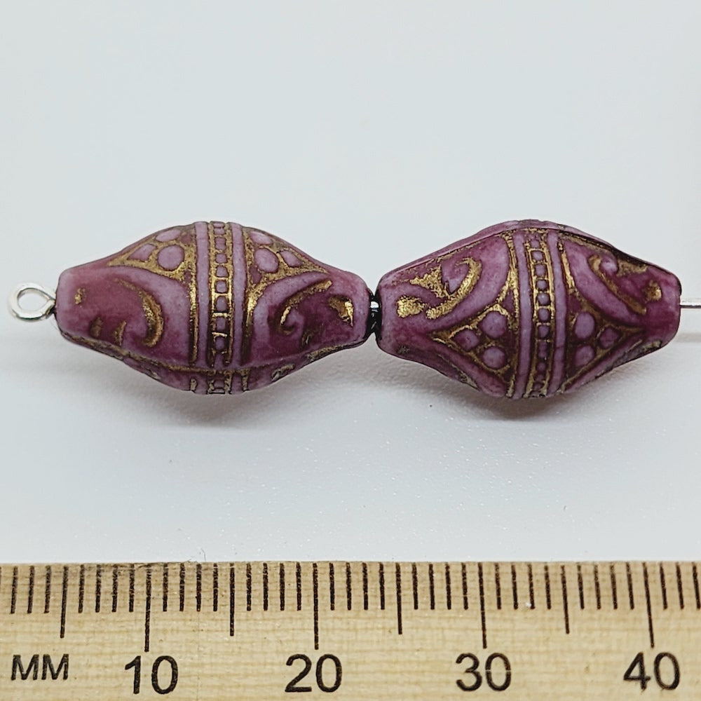 20x11mm Bicone (10) - Matte Plum/Gold - Vintage Art Deco Style Lucite Beads