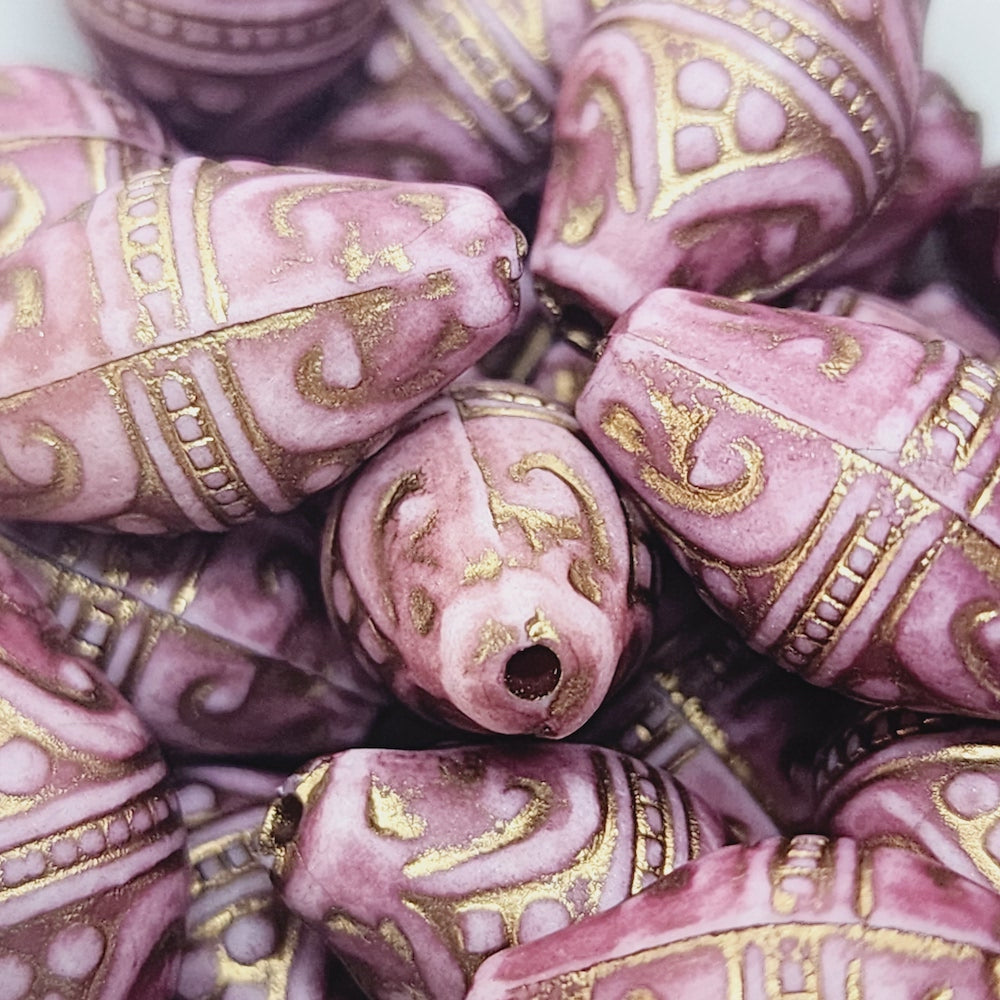 20x11mm Bicone (10) - Matte Plum/Gold - Vintage Art Deco Style Lucite Beads