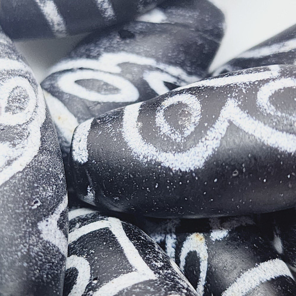 35x15mm Oval Tibetan River Stone - Matte (5) - Indian Glass Vintage Beads