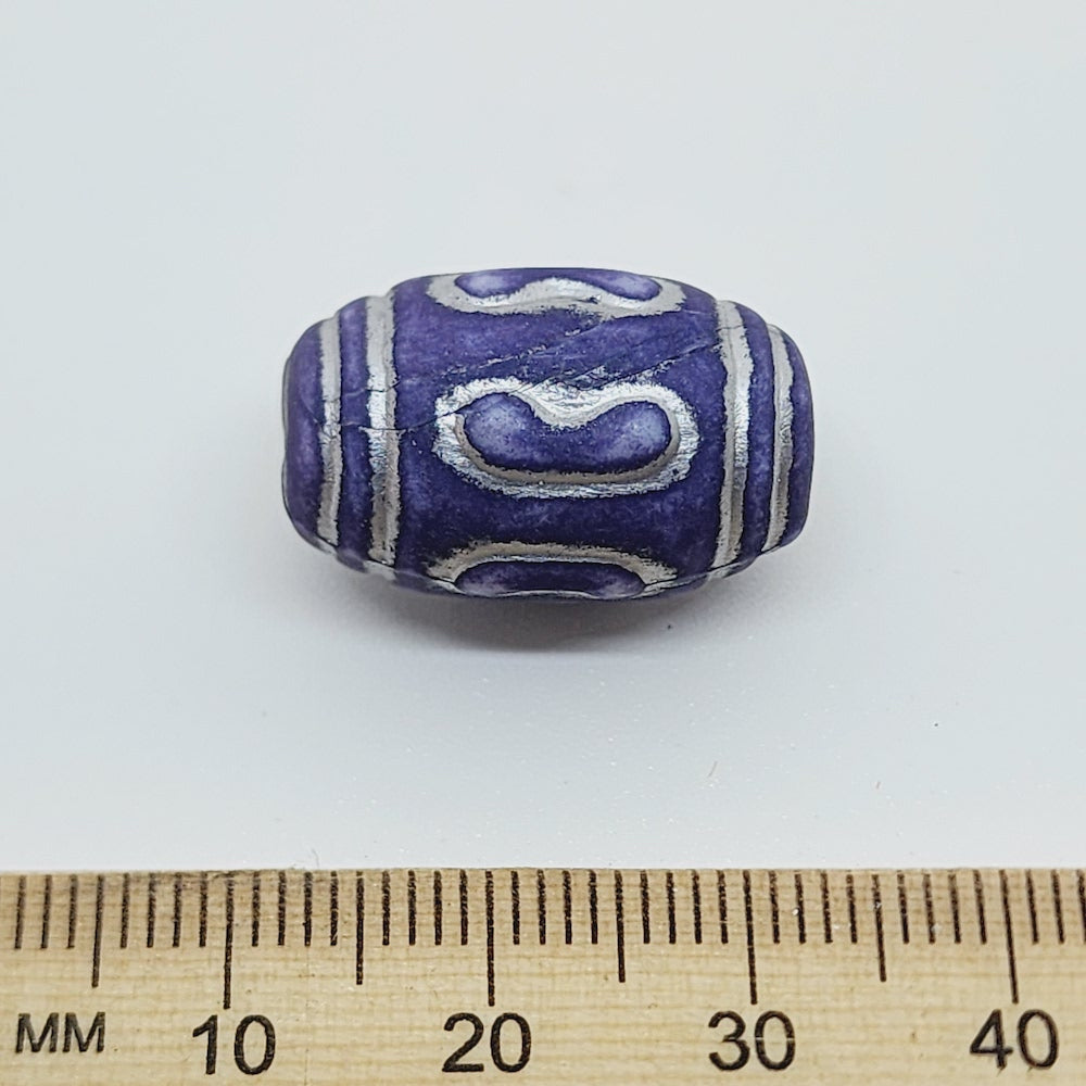 20x15mm Barrel (10) - Matte Jacaranda/Silver - Vintage Art Deco Style Lucite Beads