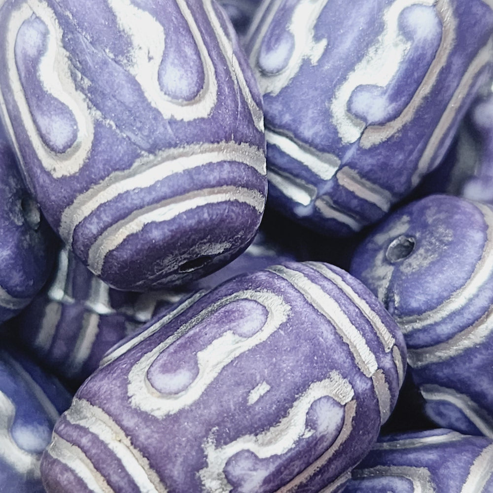 20x15mm Barrel (10) - Matte Jacaranda/Silver - Vintage Art Deco Style Lucite Beads