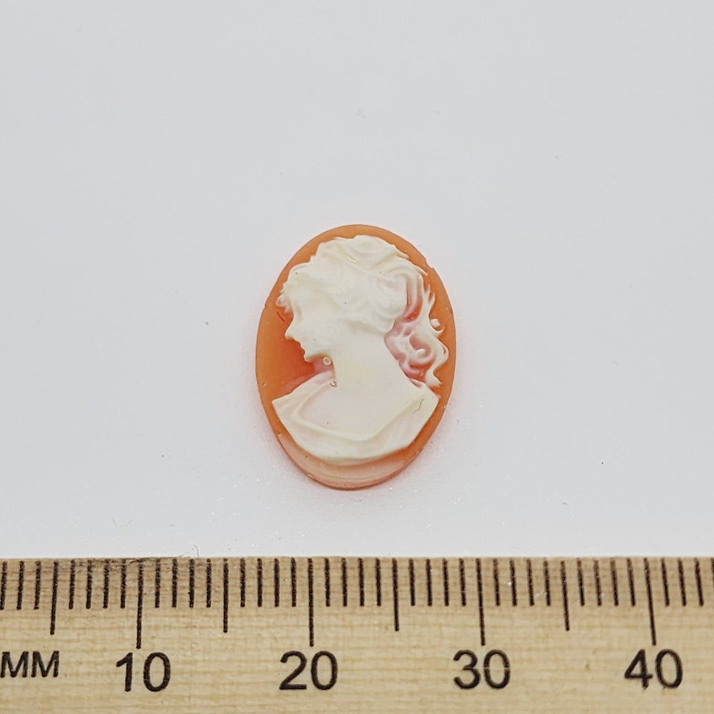 18x13mm Oval (1) - Facing Left - Dark Peach & Ivory - Vintage Cameo