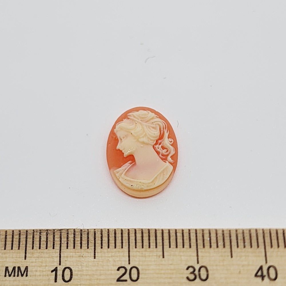 16x12mm Oval (1) - Facing Left - Dark Peach & Ivory - Vintage Cameo