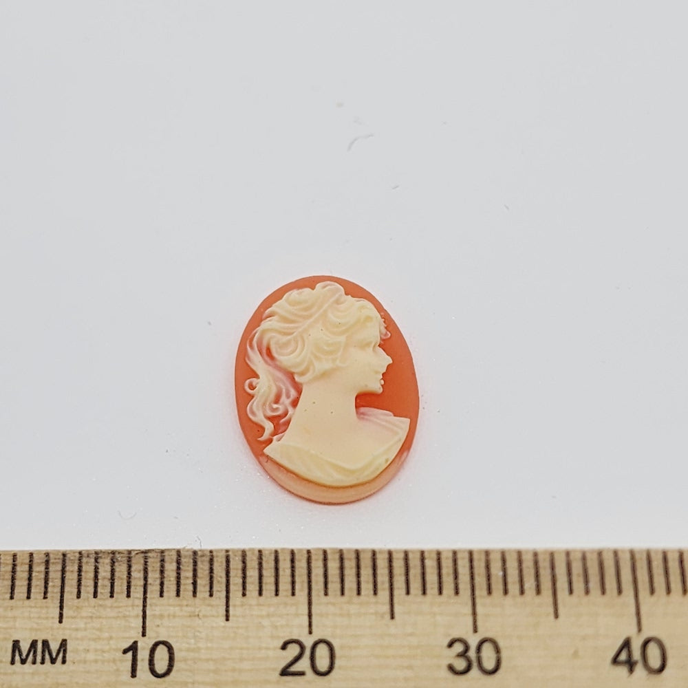 16x12mm Oval (1) - Facing Right - Dark Peach & Ivory - Vintage Cameo