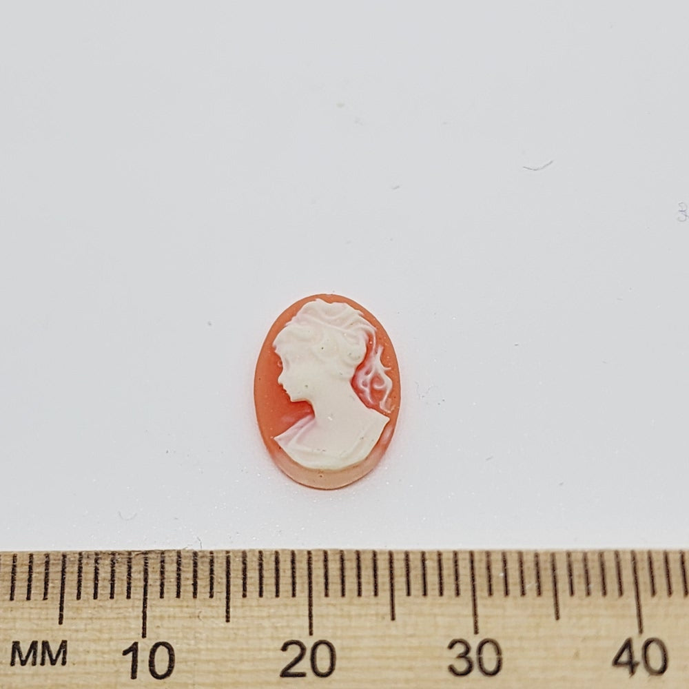 15x10mm Oval (1) - Facing Left - Dark Peach & Ivory - Vintage Cameo