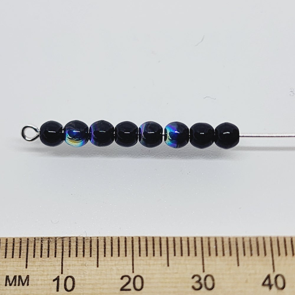 4mm Round (250) - Black AB - Vintage Czech Glass Beads