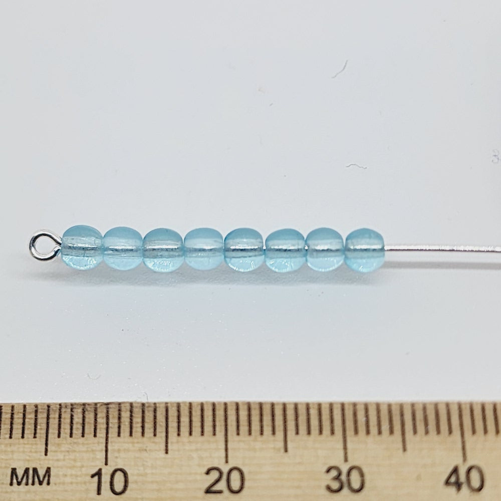 4mm Round (100) - Light Aqua Transparent - Vintage Czech Glass Beads