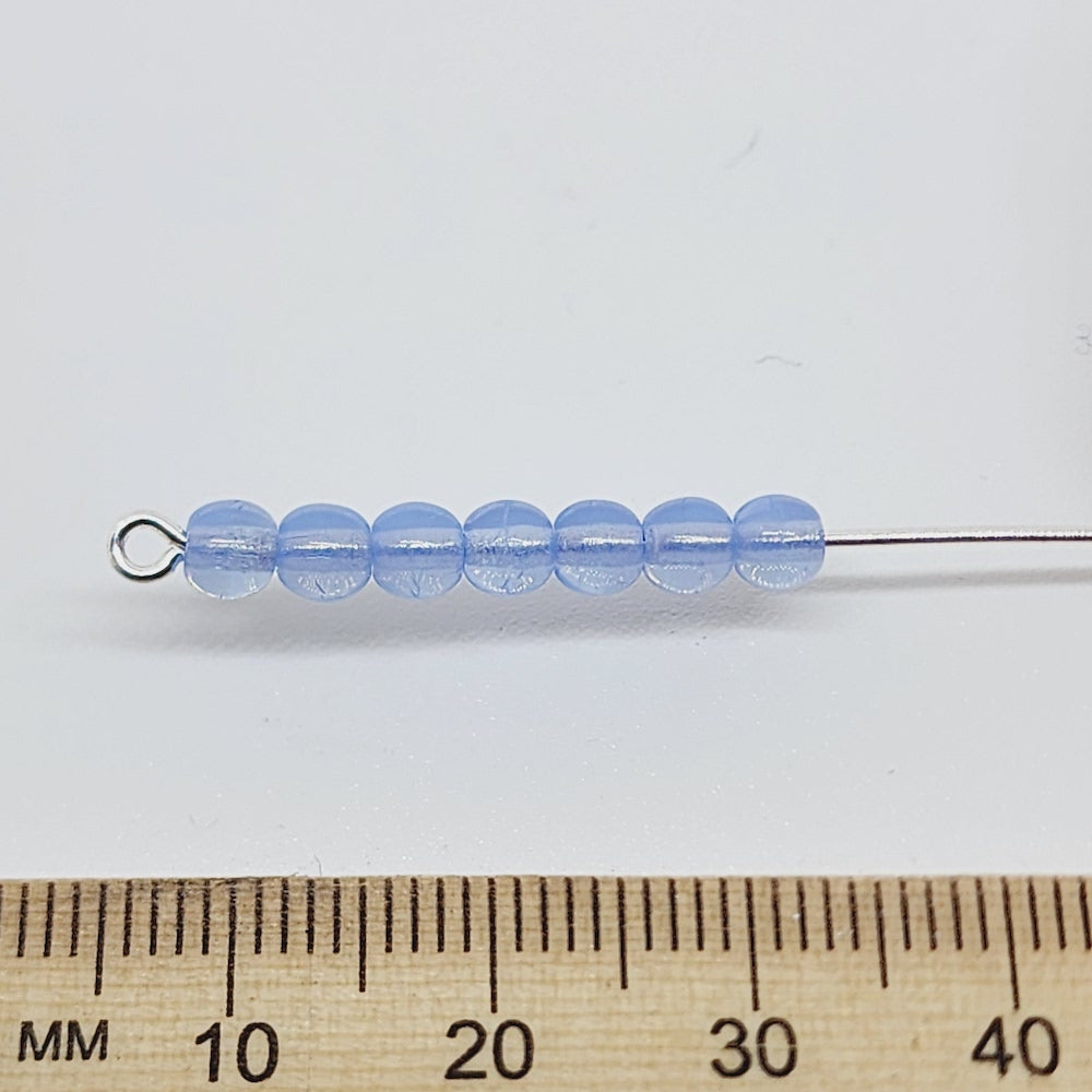 4mm Round (100) - Milky Blue Transparent - Vintage Czech Glass Beads