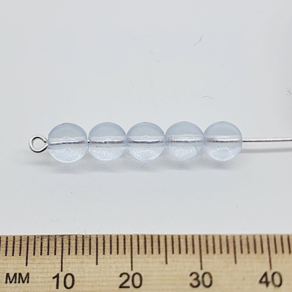 6mm Round (25) - Palest Blue Transparent - Vintage Czech Glass Beads