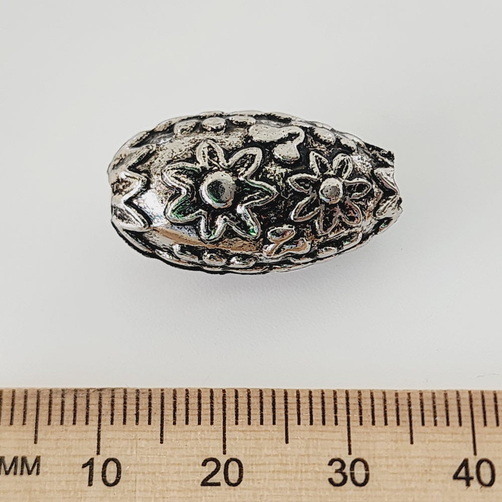 23x13mm Oval (10) - Antique Silver - Vintage Metalised Beads