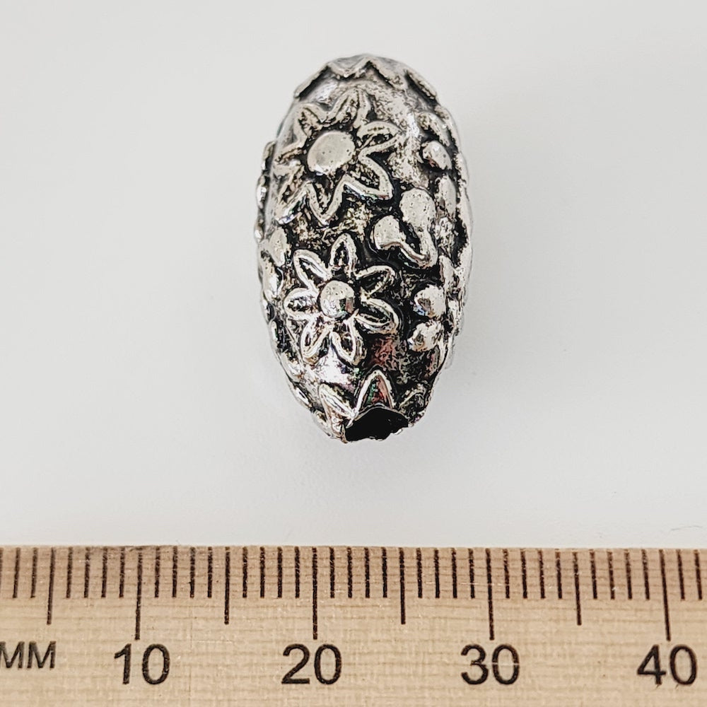 23x13mm Oval (10) - Antique Silver - Vintage Metalised Beads