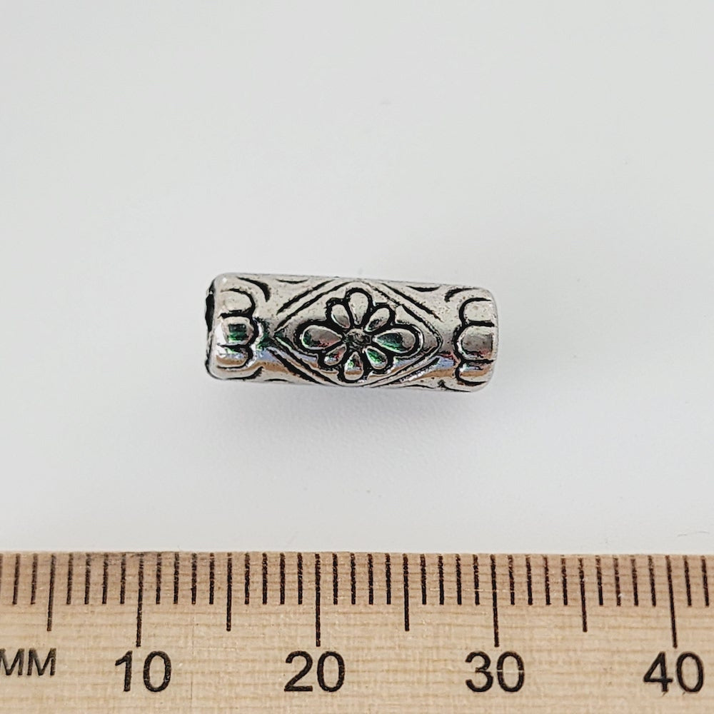 17x6.5mm Tube (10) - Antique Silver - Vintage Metalised Beads