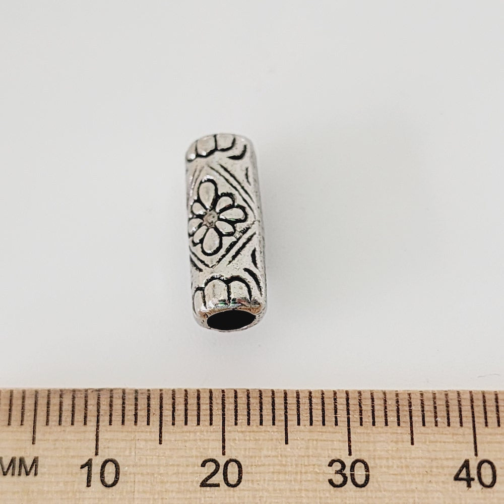 17x6.5mm Tube (10) - Antique Silver - Vintage Metalised Beads