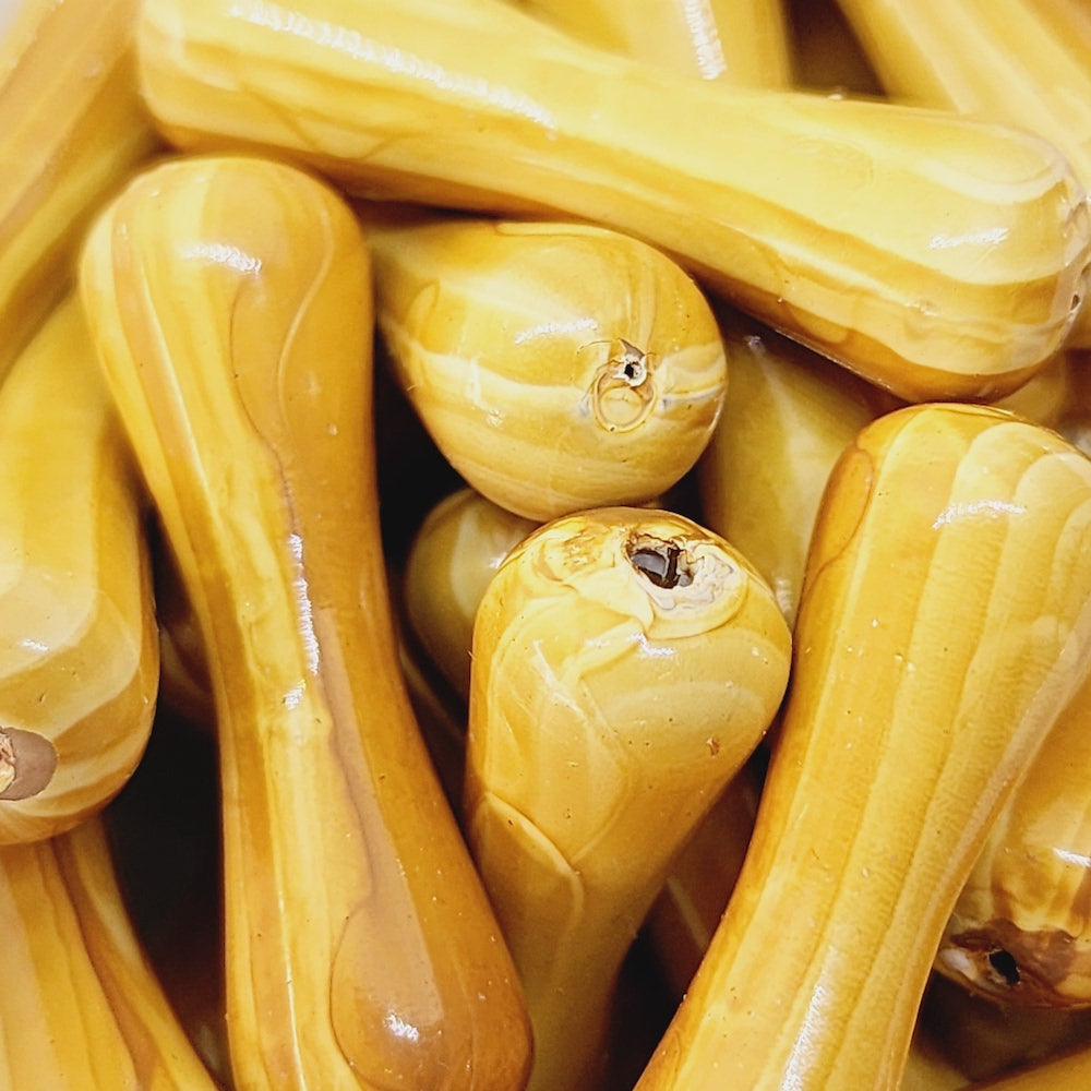 28x8mm Dogbone (25) - Cream - Vintage Wood Veneer Marbled Effect Beads