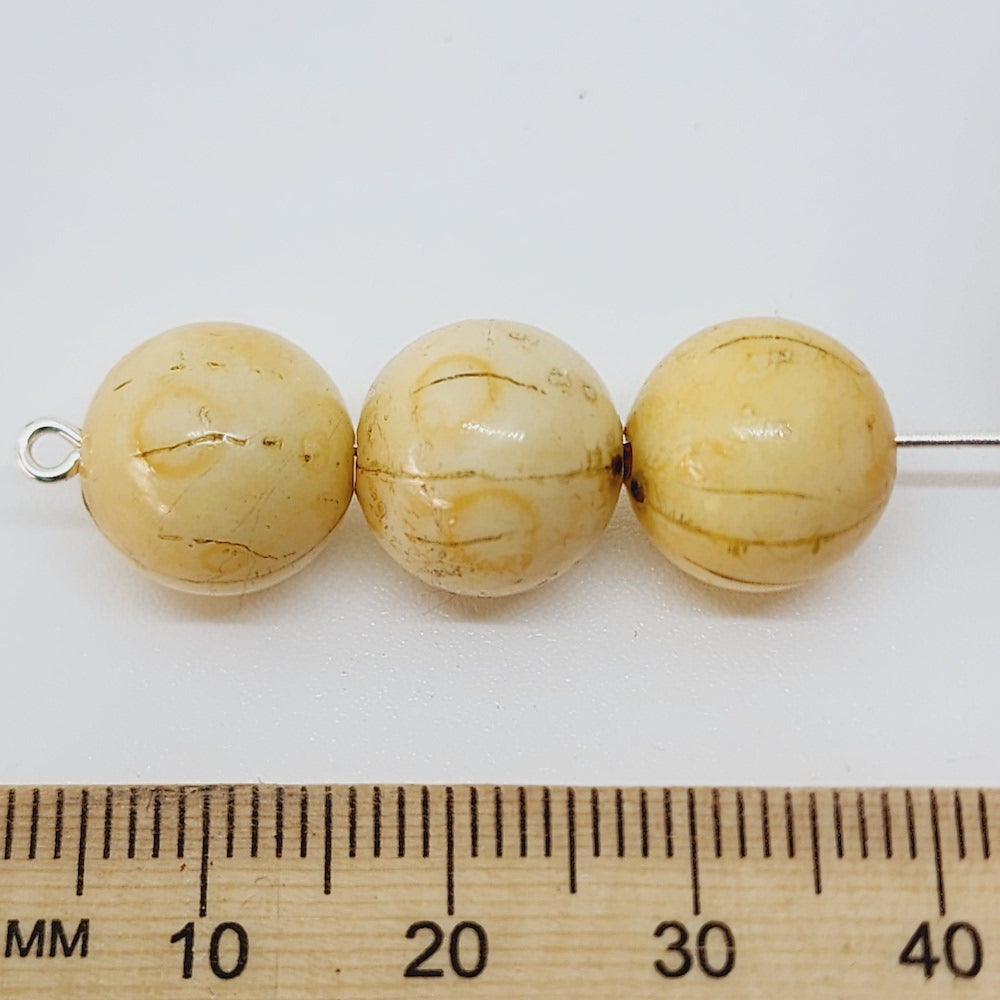 12mm Round (50) - Antique Bone Look Vintage Beads