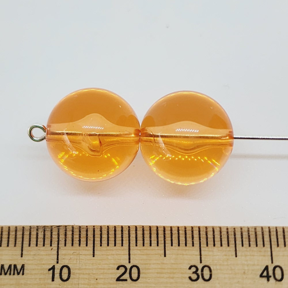 14mm Round (25) - Hyacinth Orange Transparent - Vintage Lucite Beads