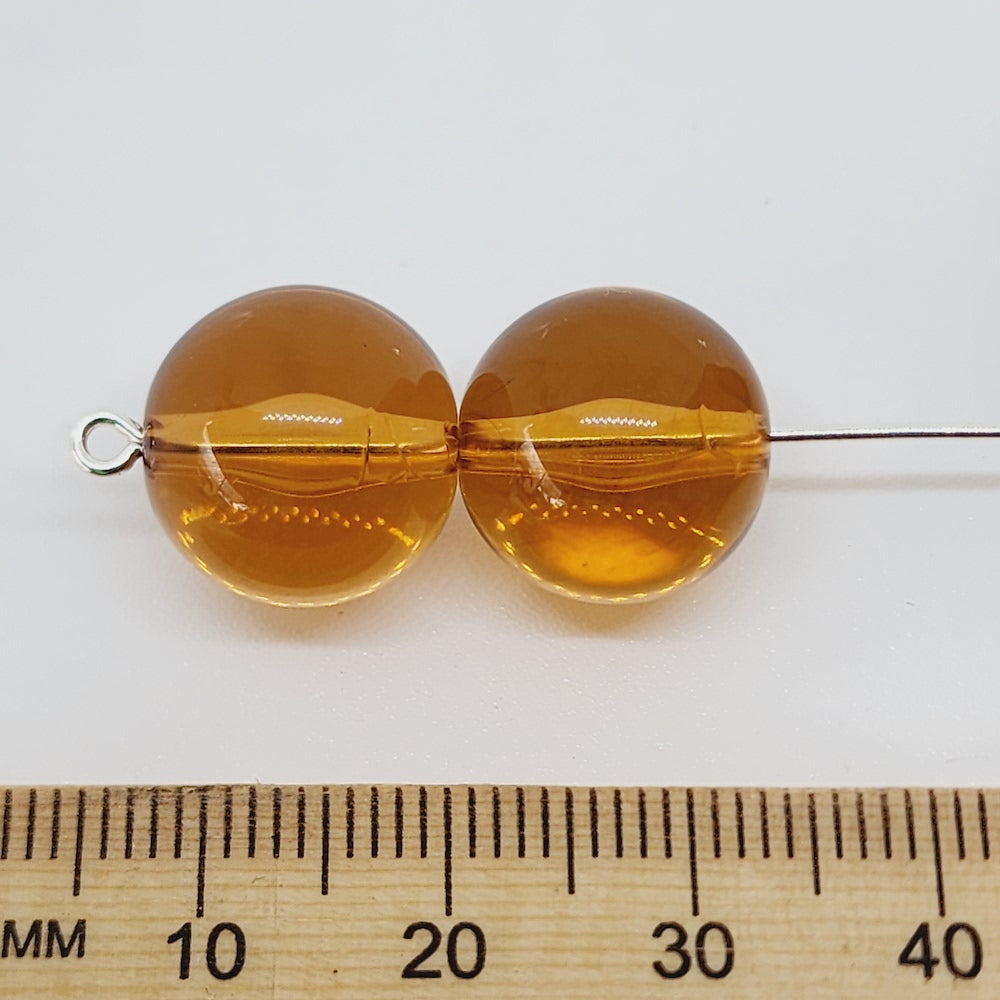 14mm Round (25) - Brown Transparent - Vintage Lucite Beads