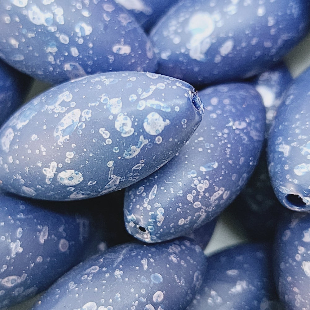 23x10mm Rice (10) - Navy Blue - Matte Metallic Speckled Vintage Beads