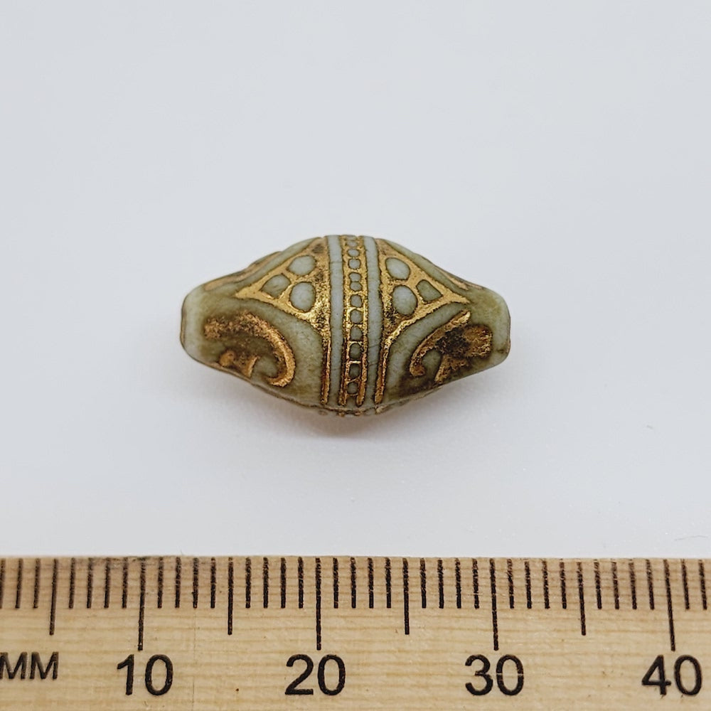 20x11mm Bicone (10) - Matte Light Green/Gold - Vintage Art Deco Style Lucite Beads