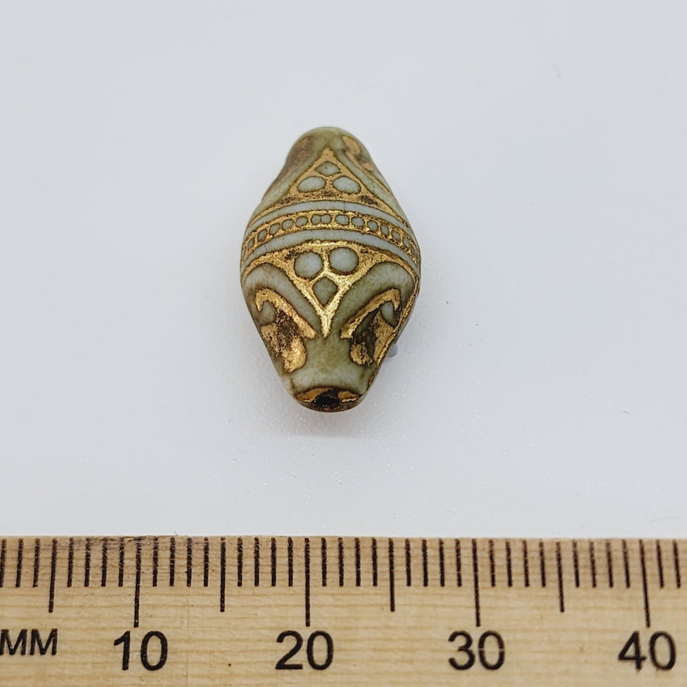 20x11mm Bicone (10) - Matte Light Green/Gold - Vintage Art Deco Style Lucite Beads