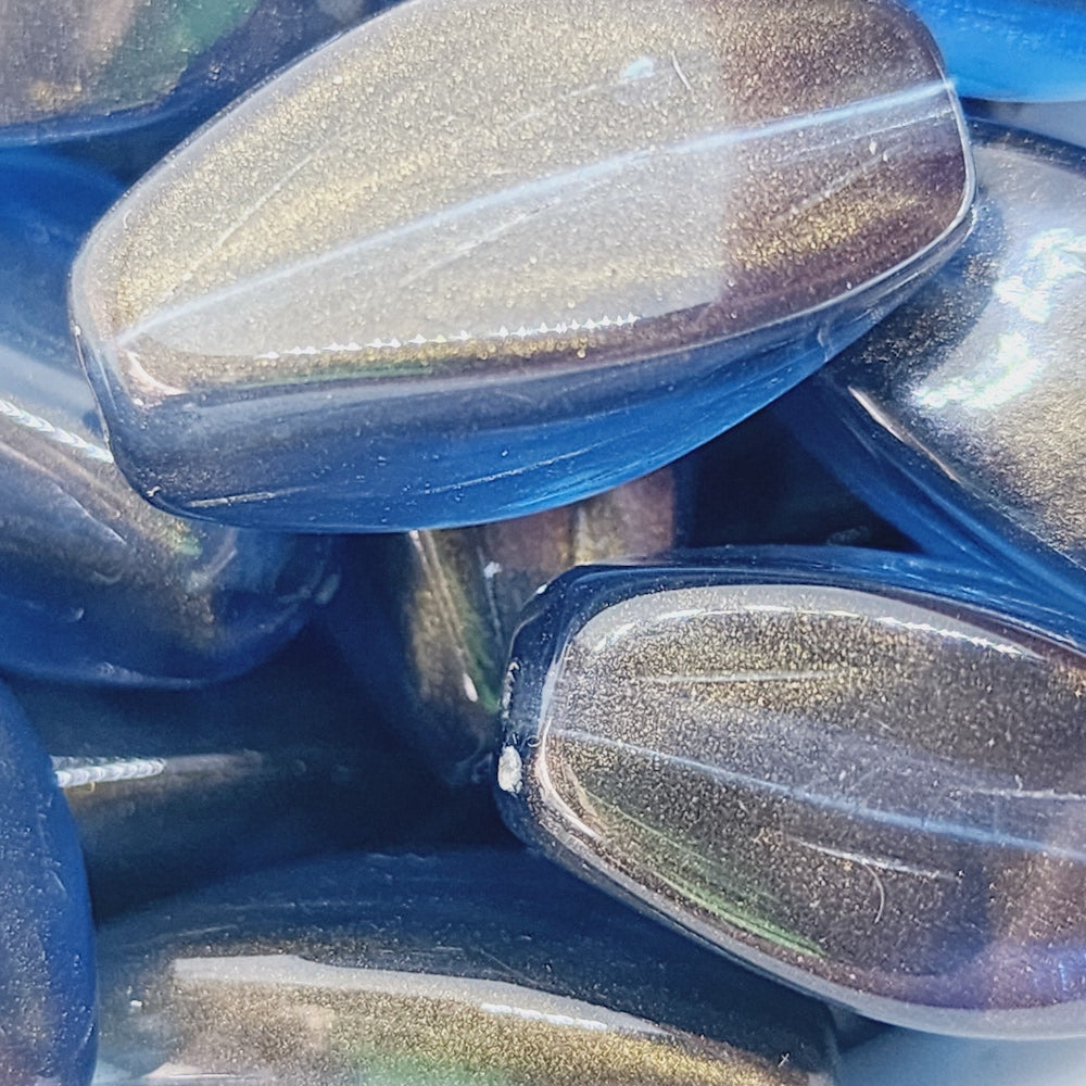 25x10x15mm Squared Oval (10) - Montana Blue Transparent Gold Lustre - Vintage Lucite Beads