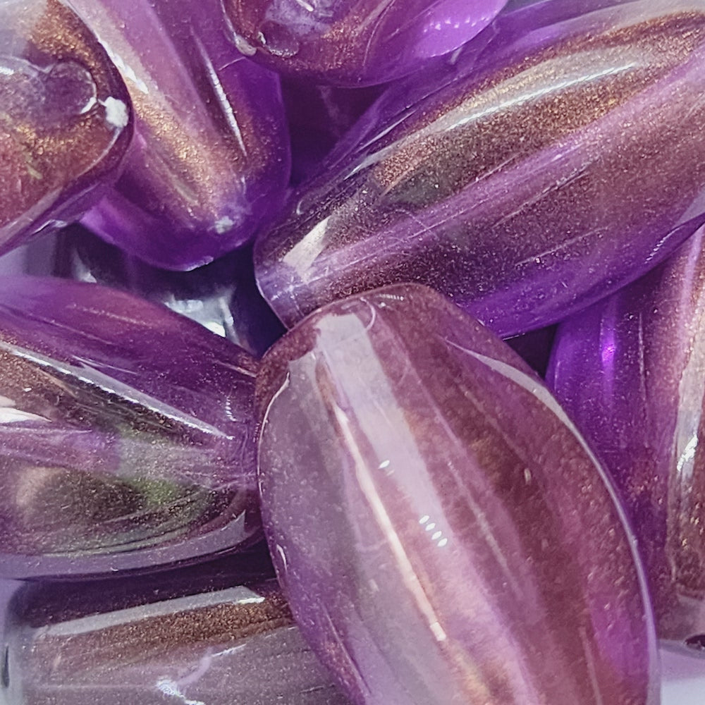 25x10x15mm Squared Oval (10) - Purple Transparent w. Gold Lustre - Vintage Lucite Beads