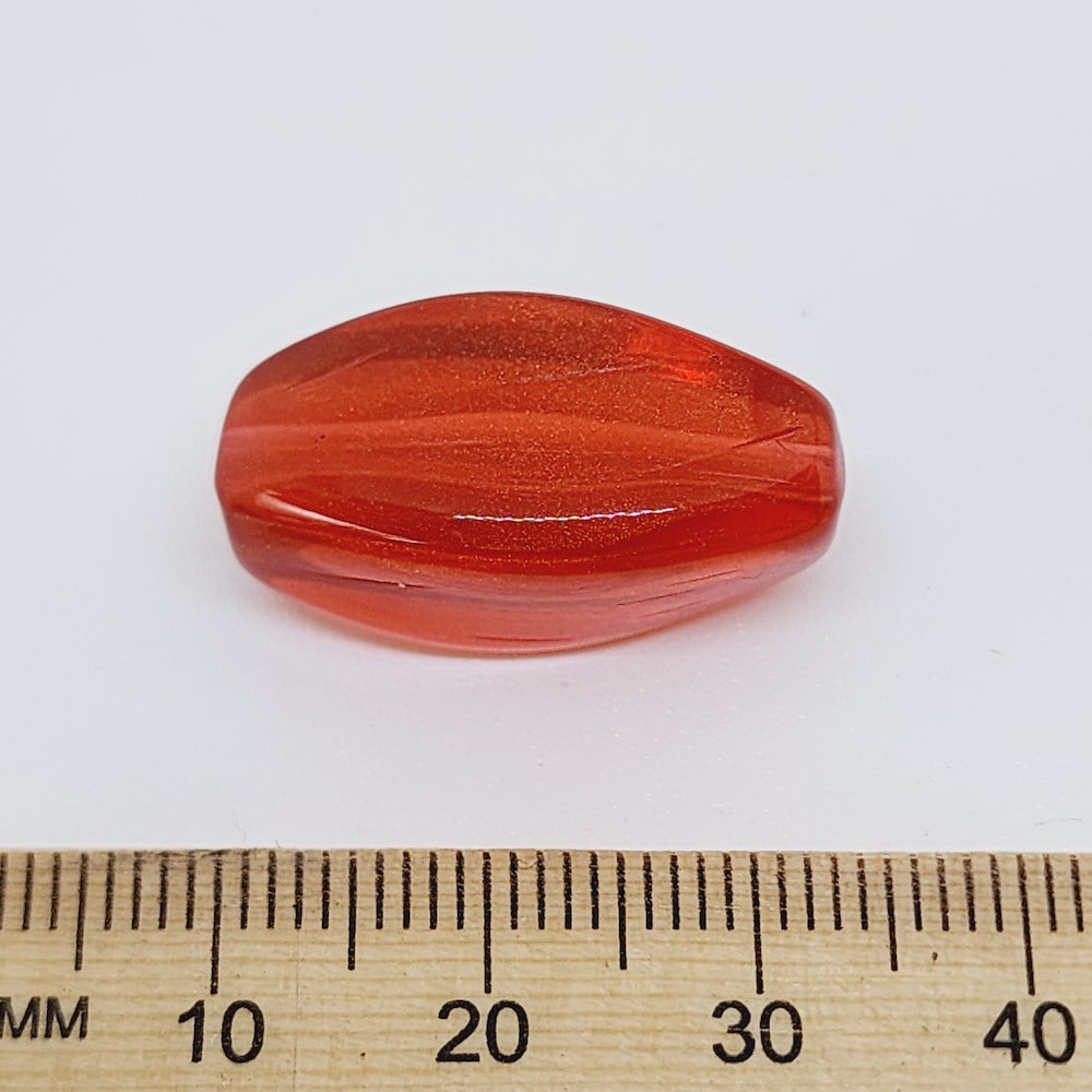 25x10x15mm Squared Oval (10) - Red Transparent w. Gold Lustre - Vintage Lucite Beads